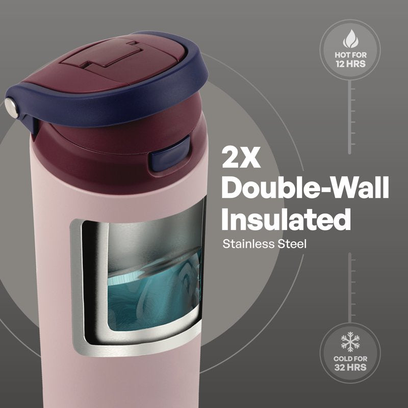 24oz Stainless Steel 2-in-1 Straw & Chug Water Bottle - Mauve