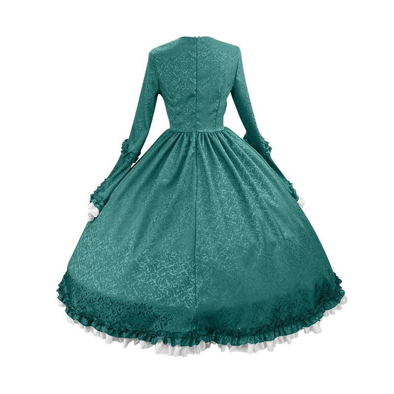 Green Renaissance Dress for Women Vintage Gothic Bow Collar L