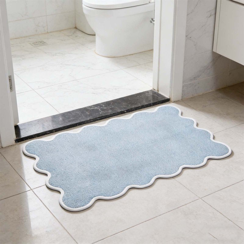 16.7 x 31.5 Inch Blue Scalloped Edge Doormat with Water Absorption and Non-Slip Backing - Indoor Entryway Rug