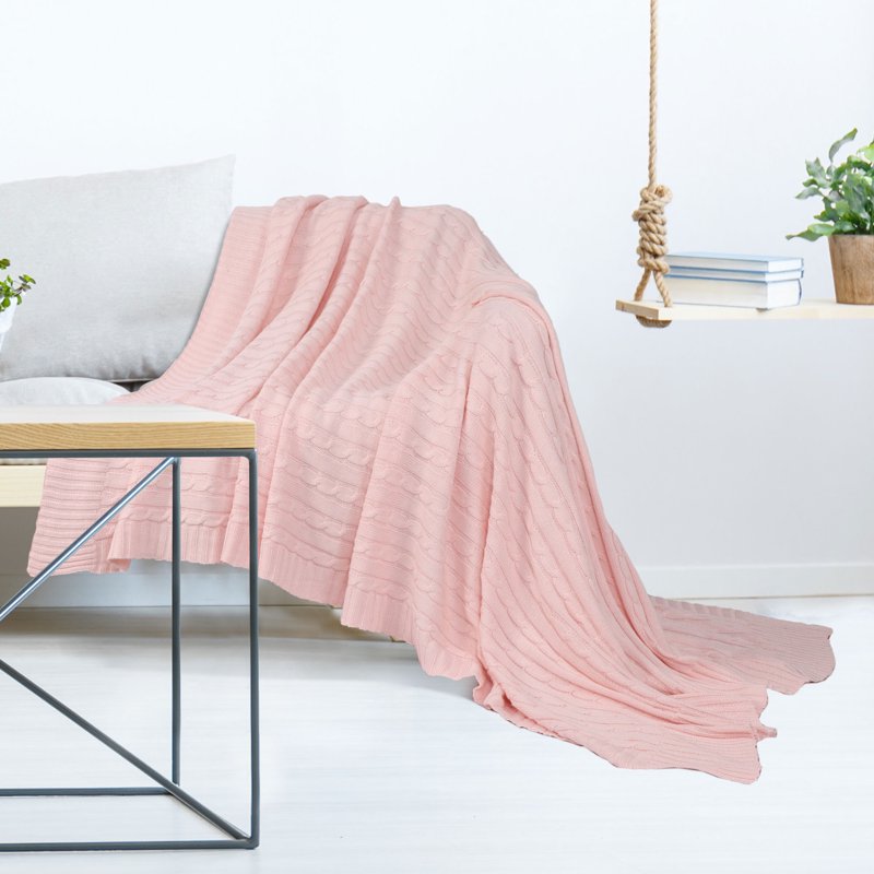 100% Cotton Cable Knit Throw Blanket - Millennial Pink 51x59 inches