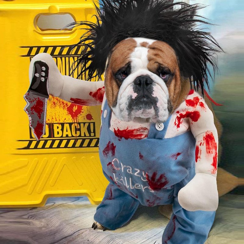 XL Blue Deadly Doll Dog Halloween Costume - Funny Pet Cosplay Outfit