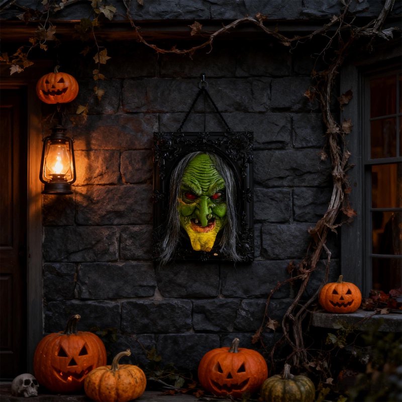 Halloween Witch Wall Hanging with Motion Sensor and Sound Effects