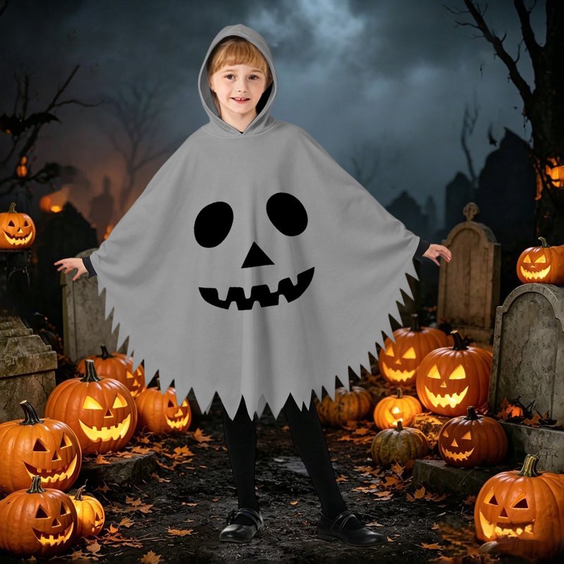Kids Ghostface Costume Cape Unisex Hoodie Dress Up Clothes for 10-12 Years - Grey