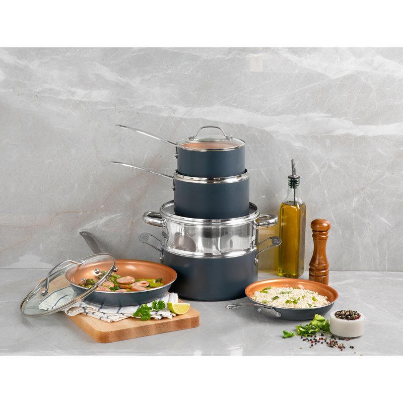 12-Piece Non-Stick Cookware Set - Oven & Dishwasher Safe, Copper