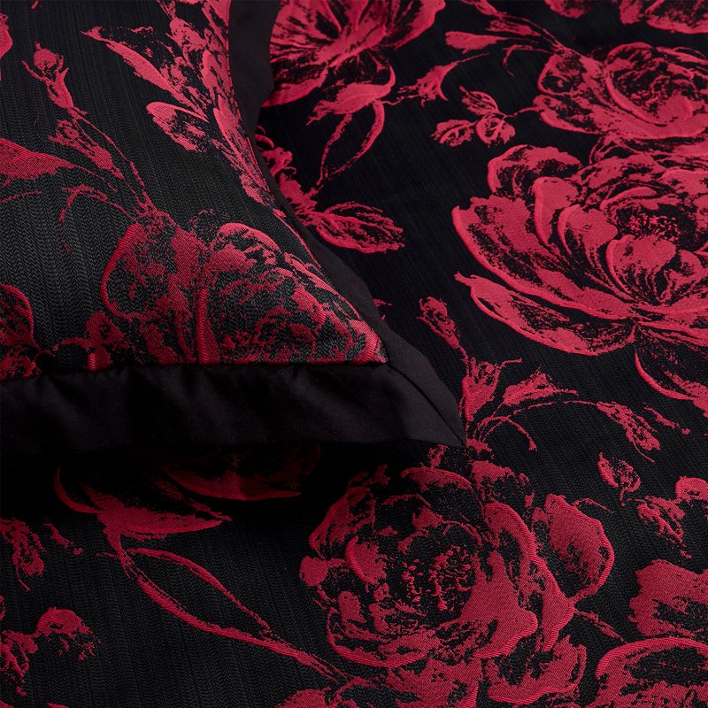 Queen Comforter & Curtain Set Burgundy Floral Patchwork - 7-Piece Bedding