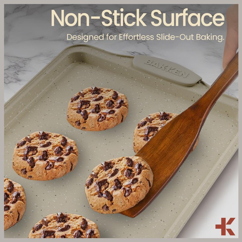 Nonstick Baking Pans Set - Medium & Large White Marble