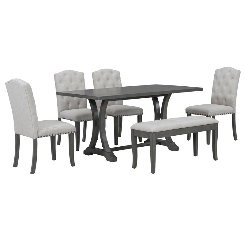 60" 6-Piece Dining Table Set - Antique Gray, Modern Design