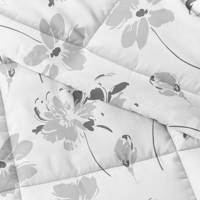King Magnolia Gray Print Comforter Set - Hypoallergenic Microfiber Bedding