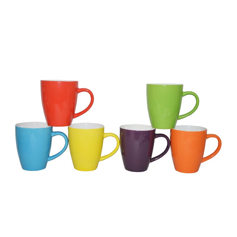 Multi Color 6-Piece Ceramic Coffee Mug Set with Metal Stand - 15 oz