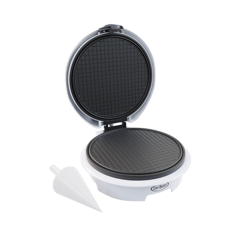 Electric Waffle Cone Maker and Pizzelle Iron with Nonstick Plates - White
