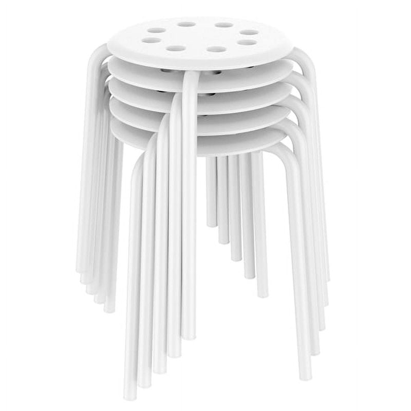 Set of 5 Stackable Round Bar Stools - White Plastic Seats