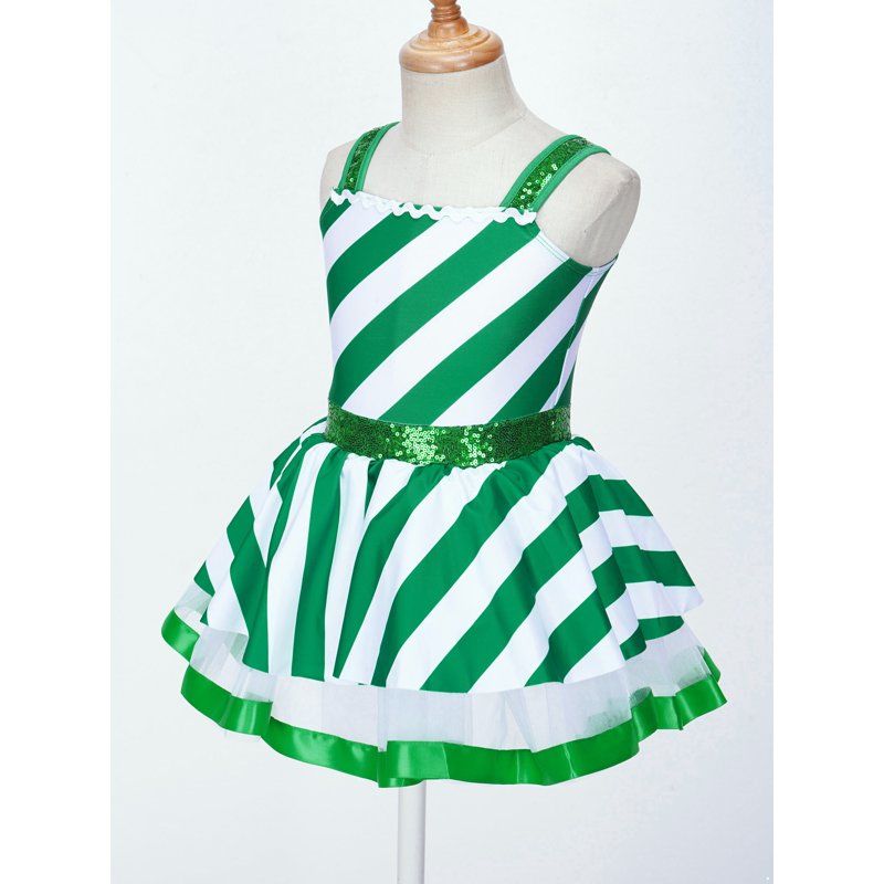 Kids Girls Christmas Sequins Santa Dance Costume Tutu Dress - Green 4