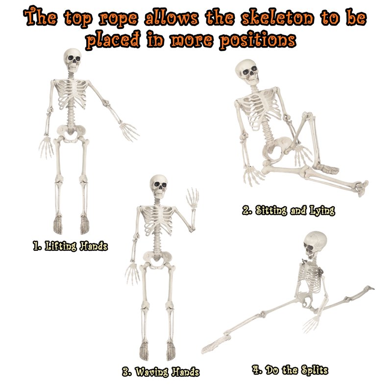 Halloween Skeleton Decoration, 38 Inch Full Body Plastic Skeleton with Movable Joints for Haunted House & Yard Decor