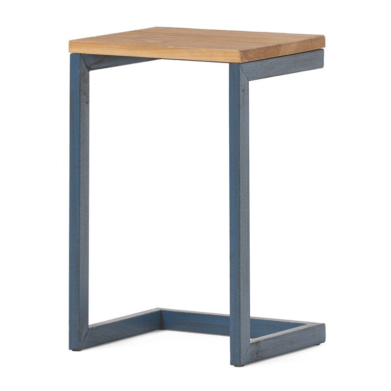 C-Shaped Accent Side Table - Antique Firwood & Iron Frame