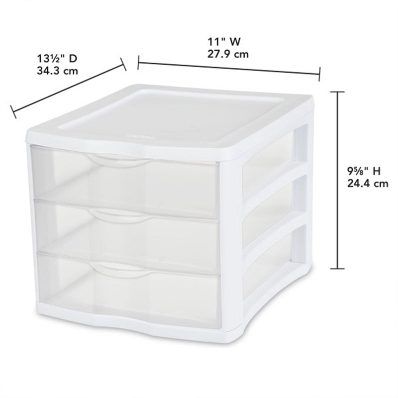 Sterilite 3 Drawer Storage Organizer Unit - Stackable Plastic 4 Pack
