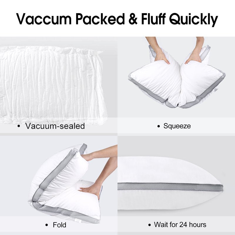 King Size Hypoallergenic Cotton Bed Pillow Set of 2 - Down Alternative, Breathable & Soft