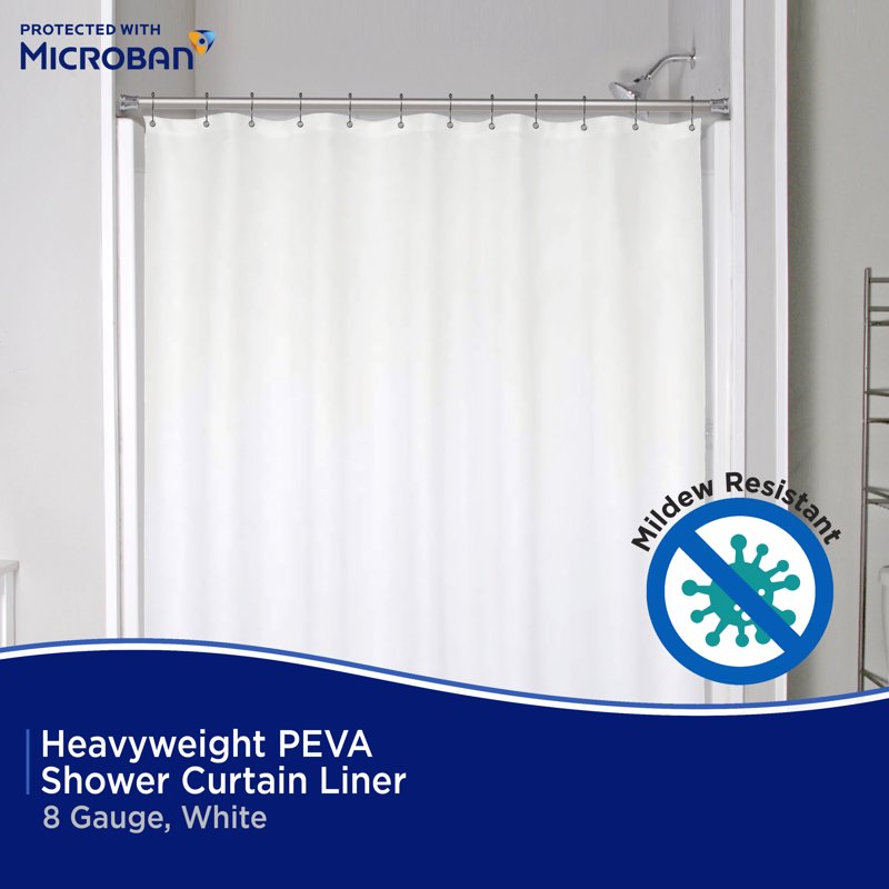 Heavyweight PEVA Shower Liner with Microban Protection - White, 70x72 Inches