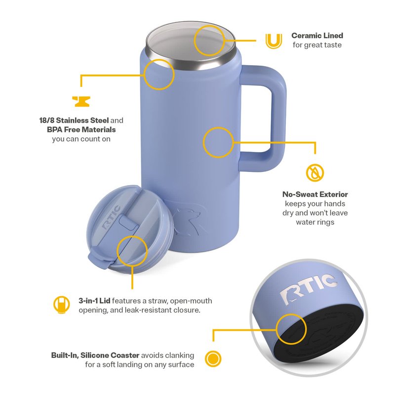 64 oz Ceramic Lined Road Trip Tumbler with Handle & Straw Lid - Periwinkle