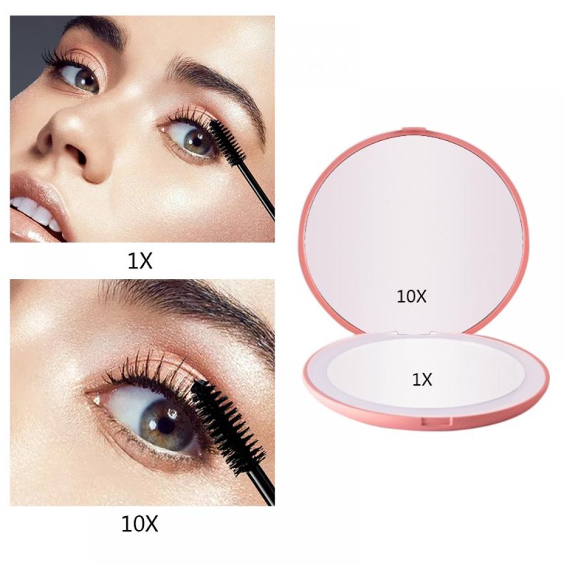 Portable LED Makeup Mirror with 10x Magnification and Foldable Design