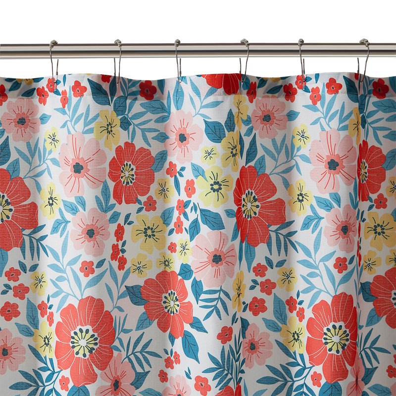 Pink Floral Shower Curtain Set with PEVA Liner & Metal Hooks - 14 Pieces, 72x72 Inches