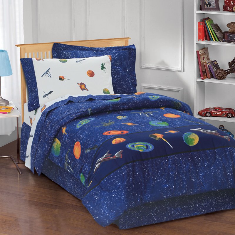 Kids Space Comforter Set with Star and Planet Print - Full Size, 8 Pieces