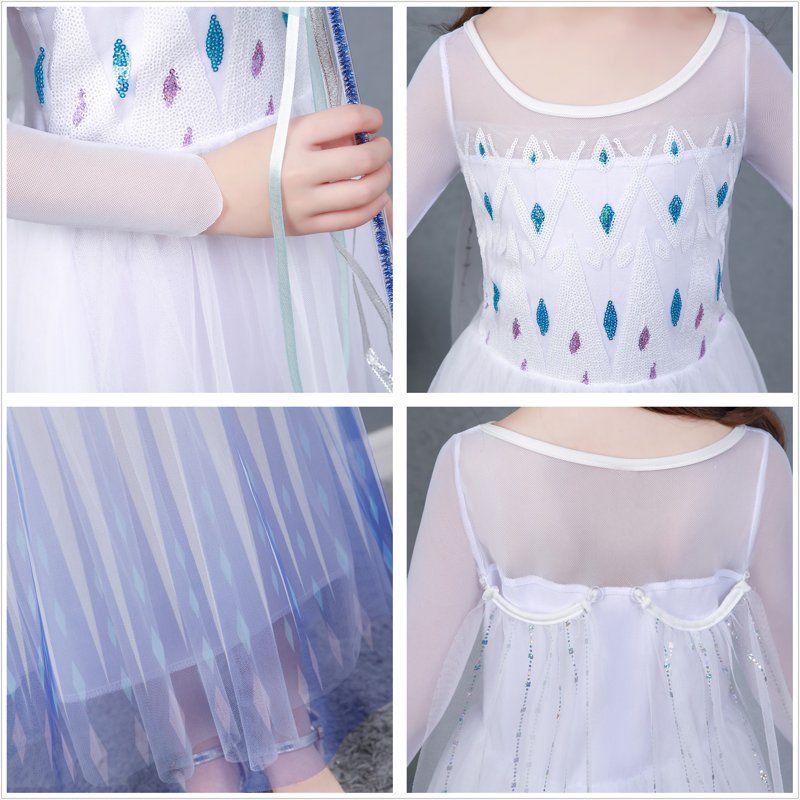 Elsa Costume for Girls 7-8 Years - Snow Queen Act 2 Dress with Wig, Crown, Wand & Gloves (140cm, K11)