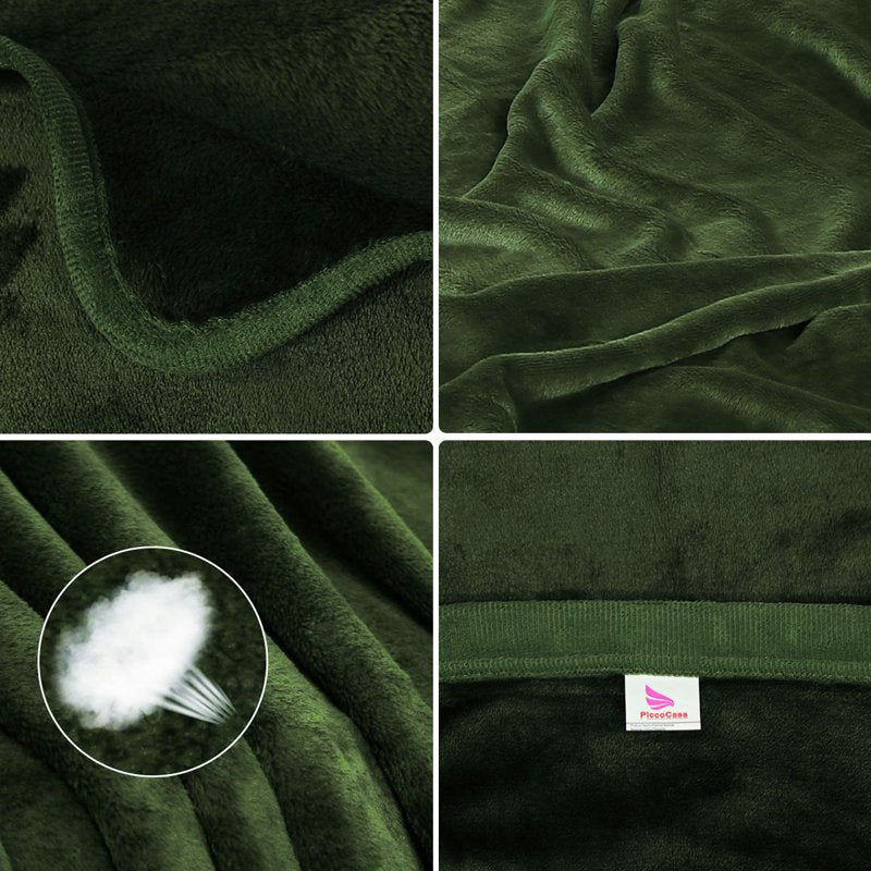 Twin XL Flannel Fleece Blanket - Soft Luxury Hemmed Olive Green
