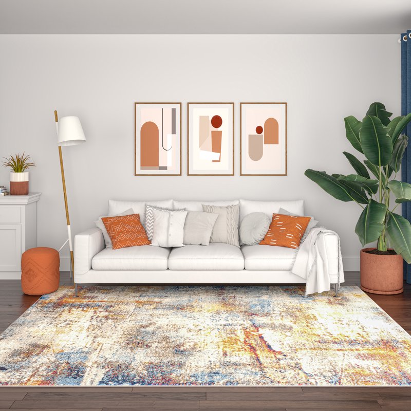 Contemporary Abstract Indoor Area Rug 5'3'' x 7'3'' Multi-Color Polyester - Kid & Pet Friendly