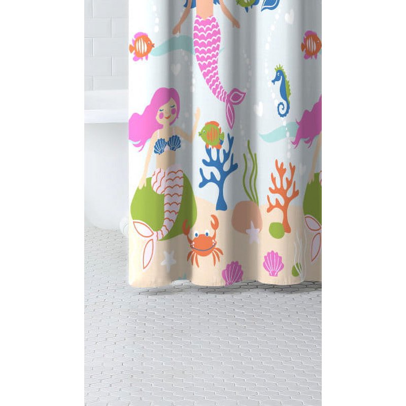 Mermaid Shower Curtain 72x72 Inches - Under the Sea Kids Bathroom Decor