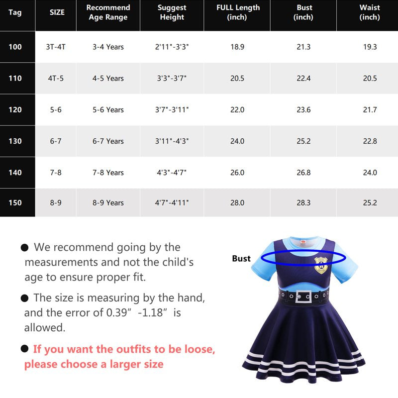 Rabbit Cartoon Police Costume Dress for Kids - Size 7-8 - Only Dress