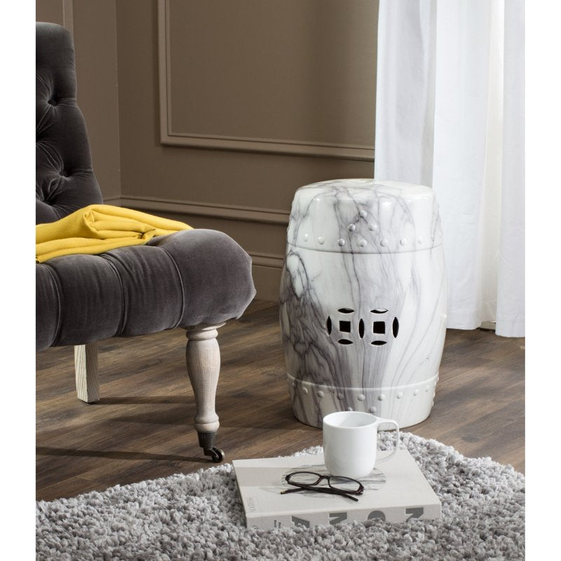 Ceramic Jade Swirl Garden Stool - White Accent Piece