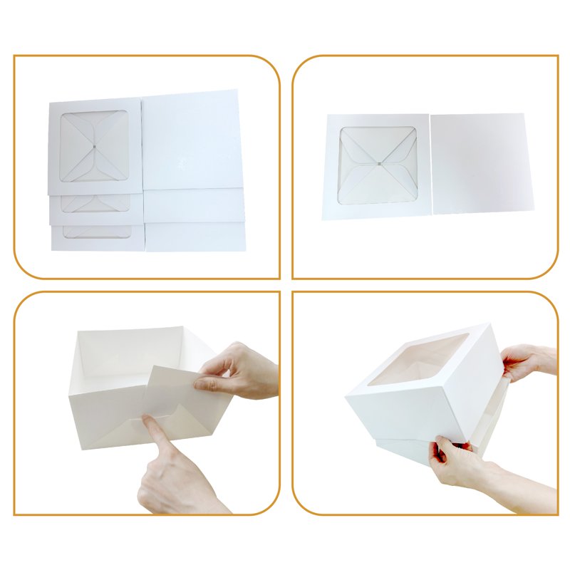 8" x 8" White Cake Boxes with Windows - 3 Count