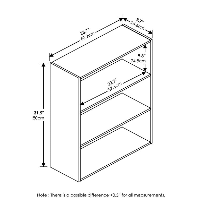 3-Tier Open Shelf Bookcase - Engineered Wood in Steam Beech