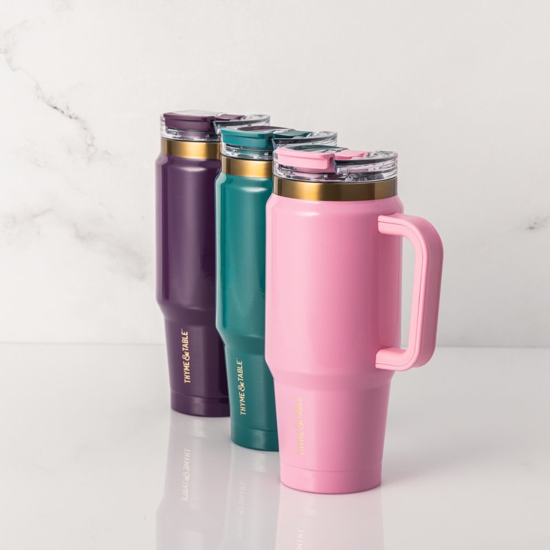 32 oz Stainless Steel Tumbler with Handle & Dual Straw Lid - Teal Gloss