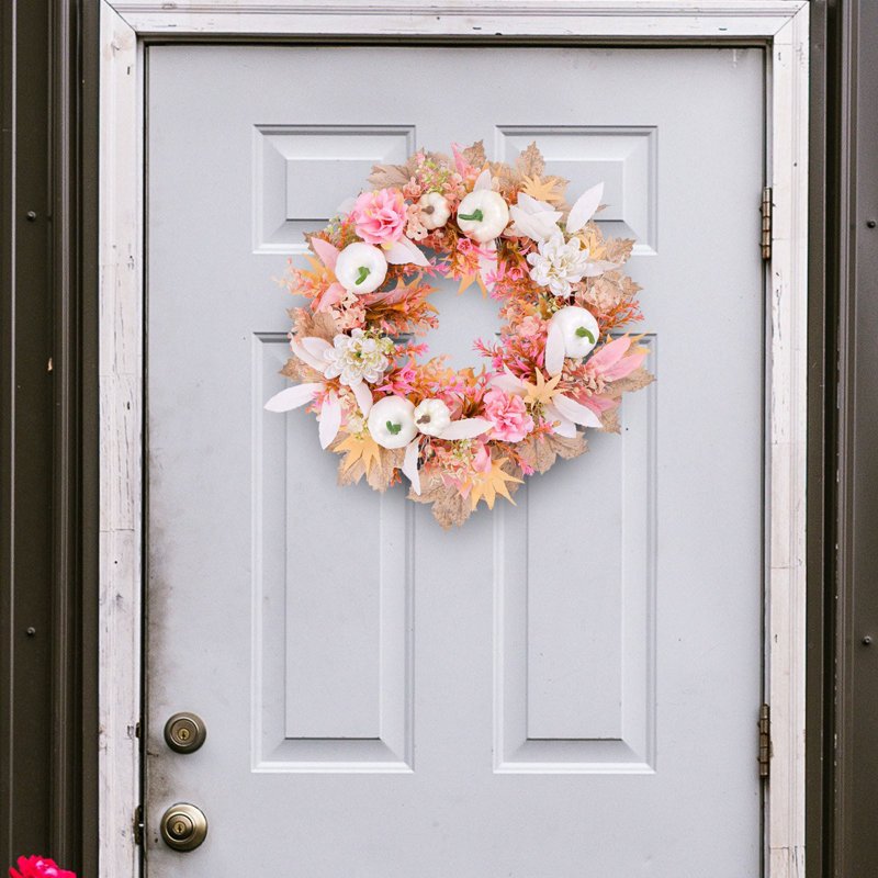 Fall Pumpkin Wreath for Front Door - Autumn Thanksgiving Halloween Decor, 15.75in