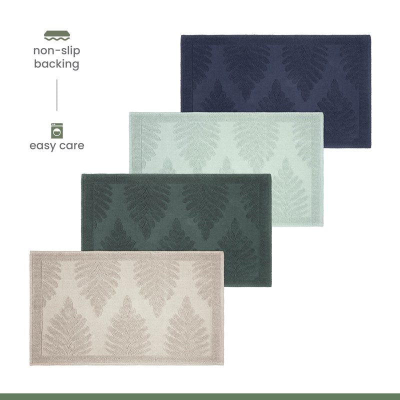 Martex Fern Ogee Navy Cotton Bath Rug 20x32 Non-Slip Absorbent Mat