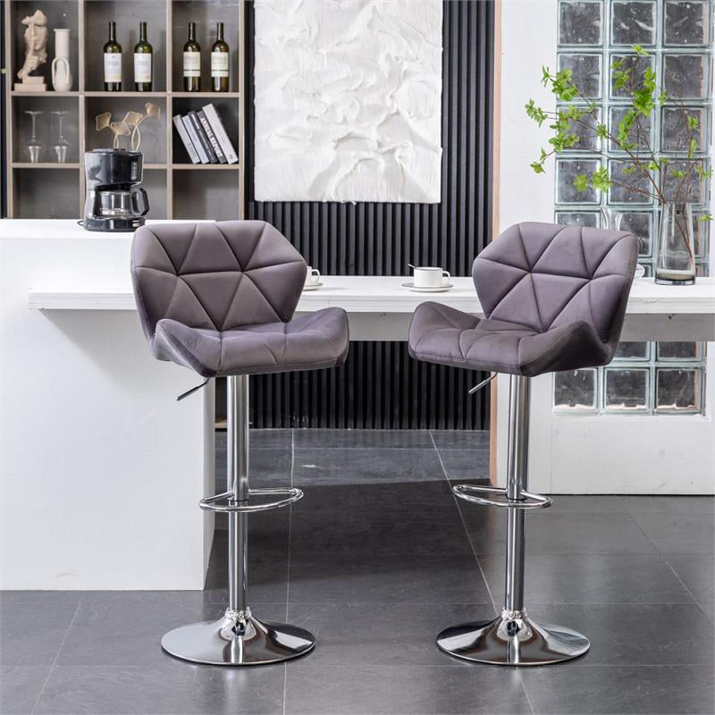 Velvet Diamond Tufted Swivel Adjustable Barstool Set of 2 - Gray