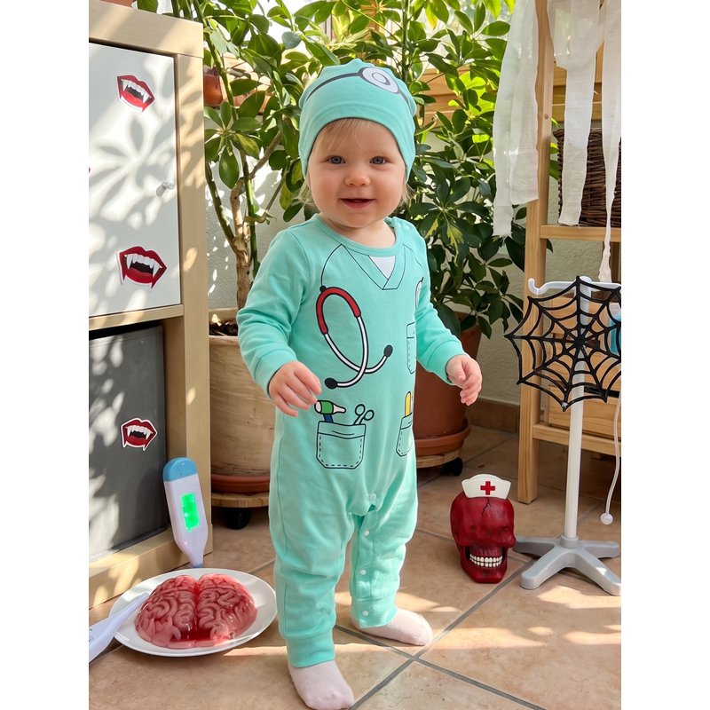 Green Toddler Doctor Costume Romper & Hat Set - 6-12 Months Baby Dress Up