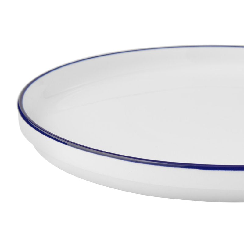 Blue Rim Stoneware Dinner Plates - Set of 4, 10.1 in