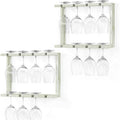 2-Tier Wall Mounted Wood Wine Glass Holder Rack - Gray Green