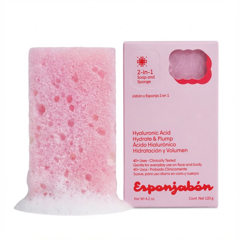 Hyaluronic Acid Soap Sponge - 2-in-1 Hydrating Cleanser for Face & Body - 4.2 oz