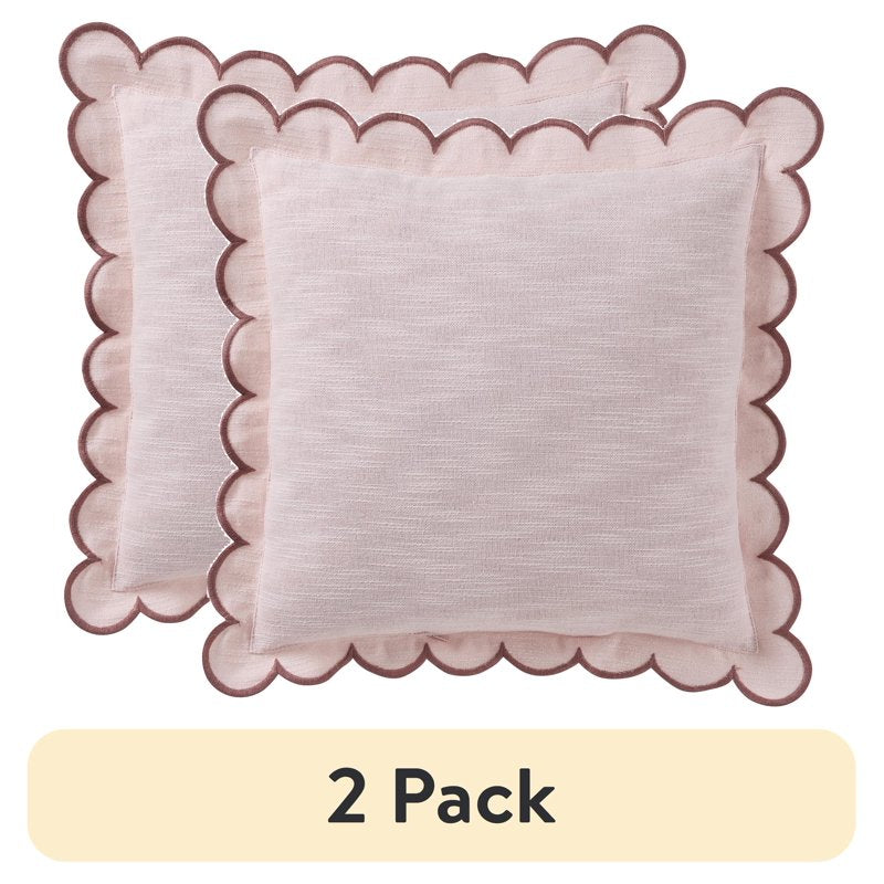 Home Decor Collection 19x19 Blush Pink Scallop Flange Cotton Pillow Set - 2 Pack