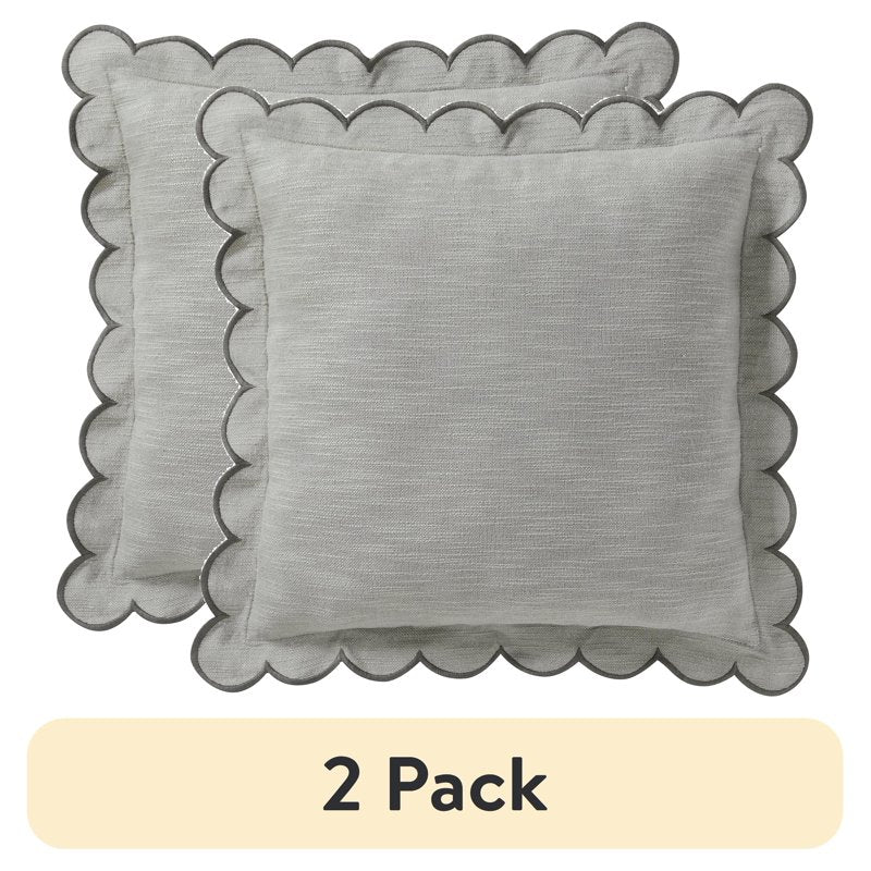 (2 Pack) Home Decor Collection 19" x 19" Sage Green Scallop Edge Cotton Pillow - Sage, 2