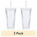 21 oz Ribbed Glass Tumbler with Lid & Straw - Clear, 2 Pack