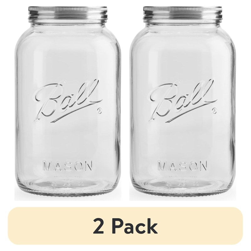 Decorative Mason Jar with Stainless Steel Lid - 2 Pack, 128oz