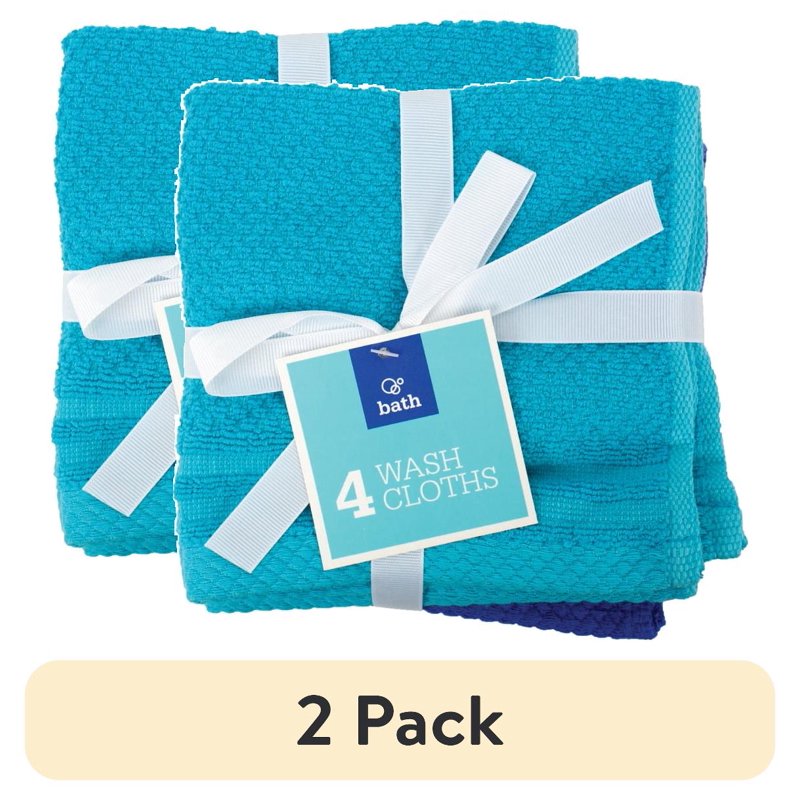 Bath 100% Cotton Washcloth Bundle - 4 Multi-Color, 12x12 Inches - Variation 2
