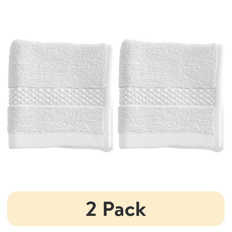 Off White Cotton Washcloth 2 Pack - Soft 13x13 Spa-Style Towels