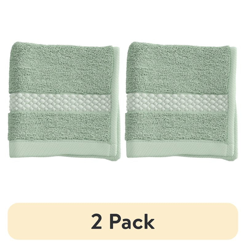 (2 Pack) Beautiful by Drew Barrymore Dobby Washcloth - Sage Green, 100% Cotton