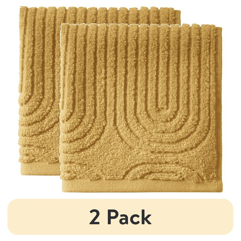 Amber Yellow 2-Pack Textured Cotton Washcloths - Soft & Absorbent Bathroom Towels