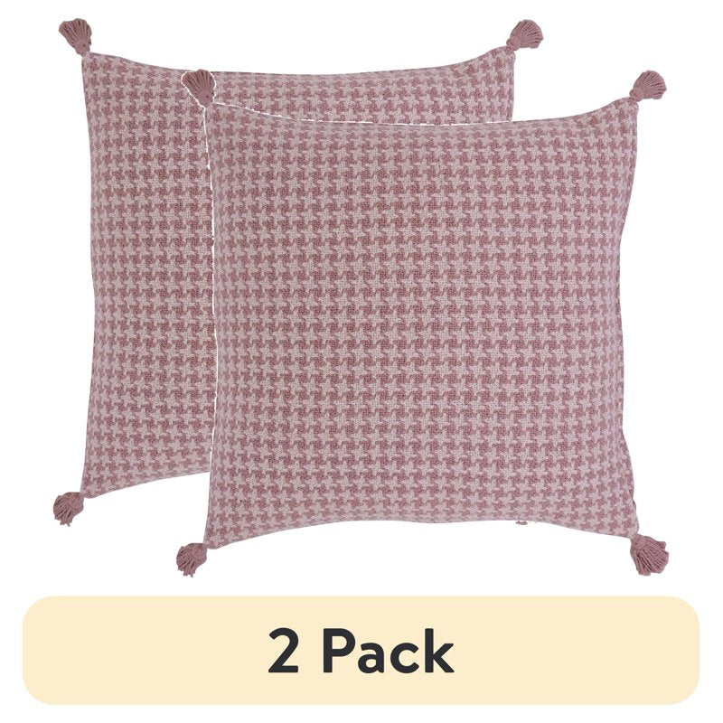 Pink Decorative Throw Pillow 22x22 with Houndstooth Pattern & Tassels - Drew Barrymore
